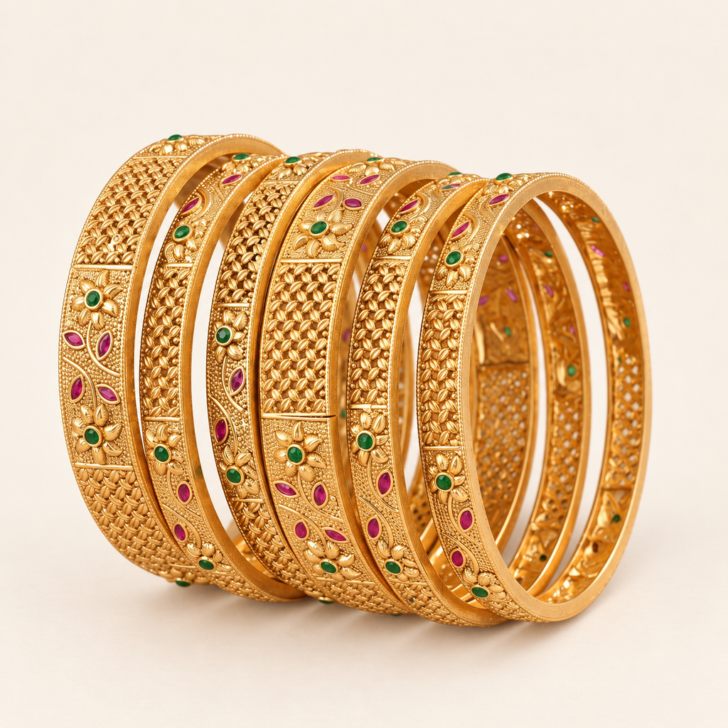 Beautiful antique gold stone bangle set (set of 6)