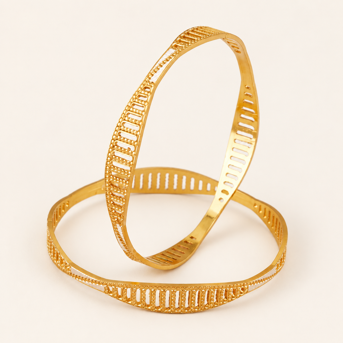 Spiral dual tone gold plated bangle set