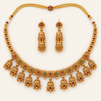 Antique Gold Stone Choker Necklace Set With Earring