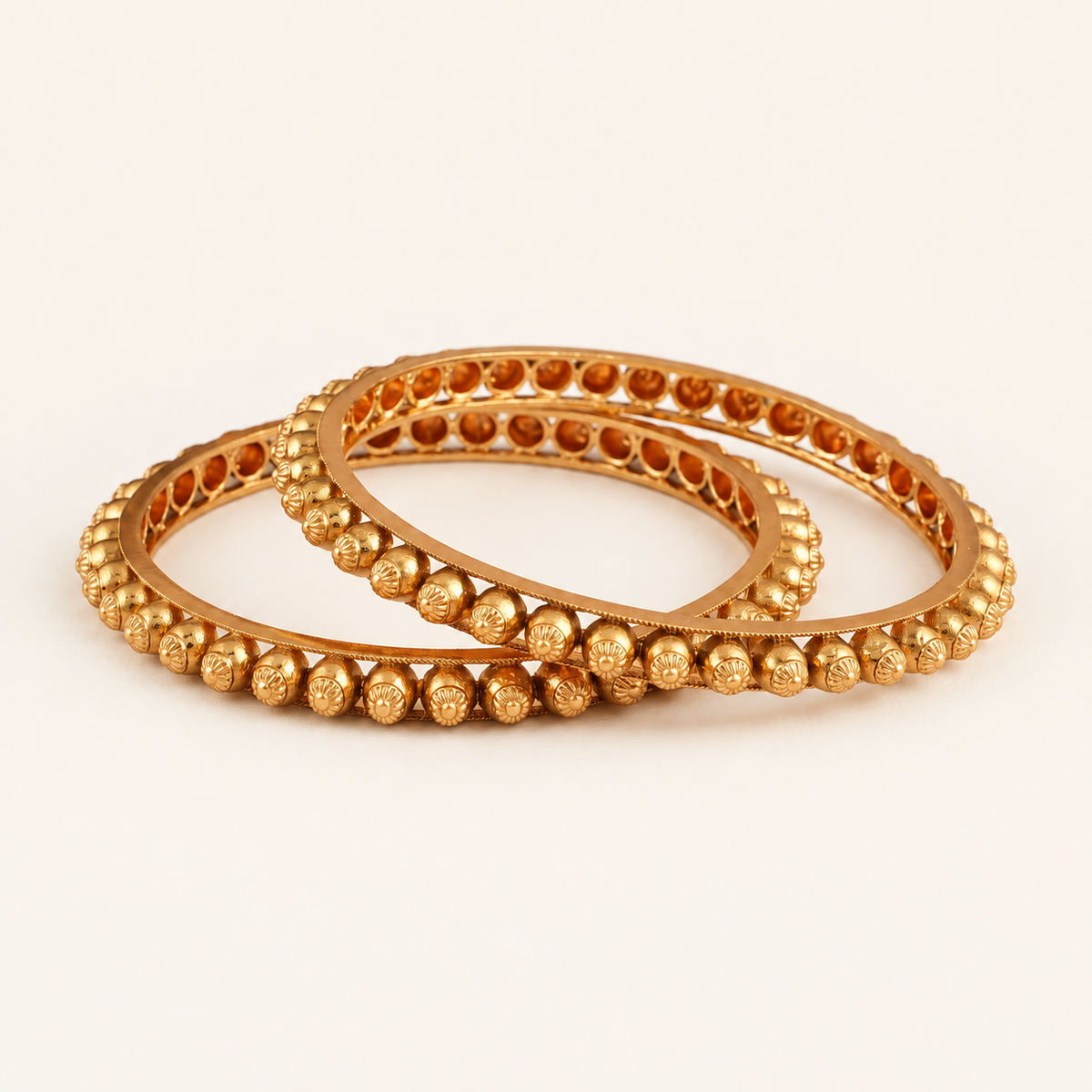 Plain antique gold ball bangle set