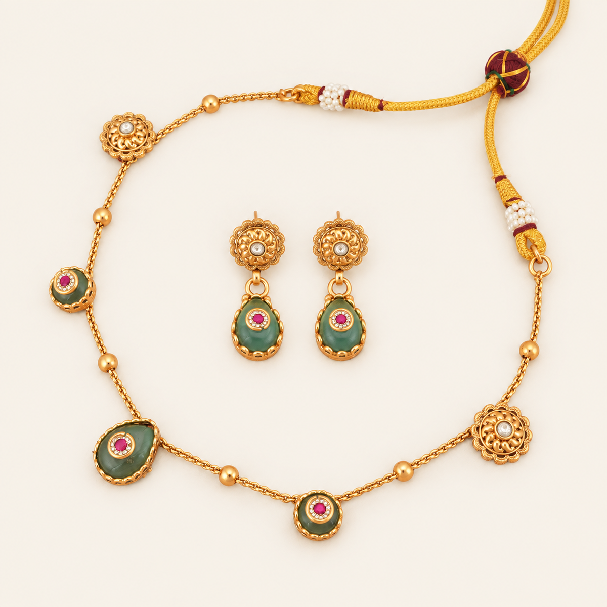 Gold Plated Nazakat Panna Drop Necklace Set