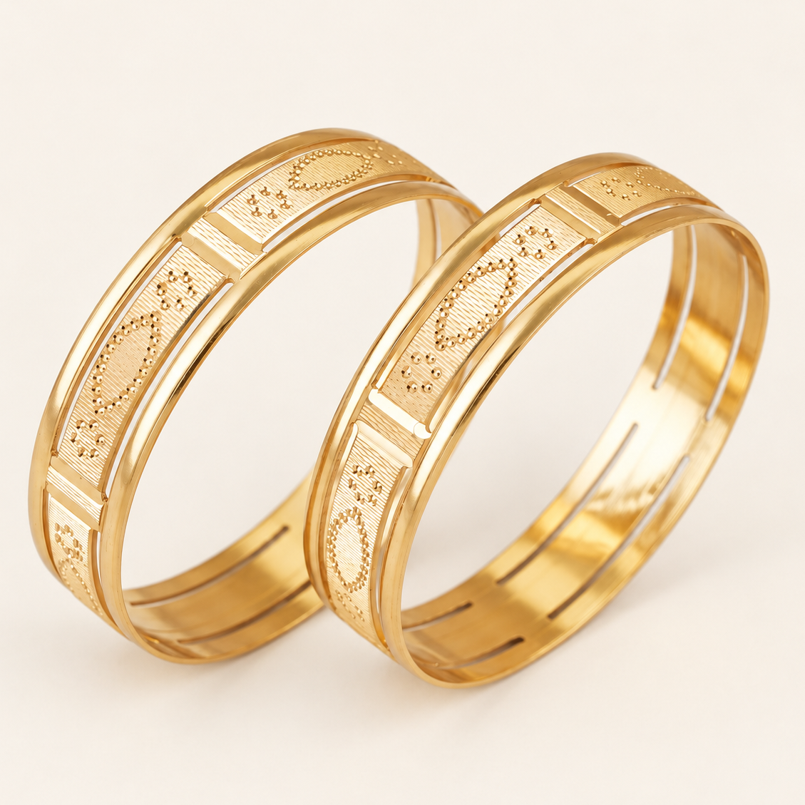 Gold Plated Broad Pannel Bangle Set