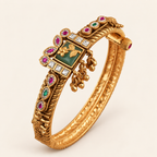 Stunning multicolor stone antique gold kada bangle