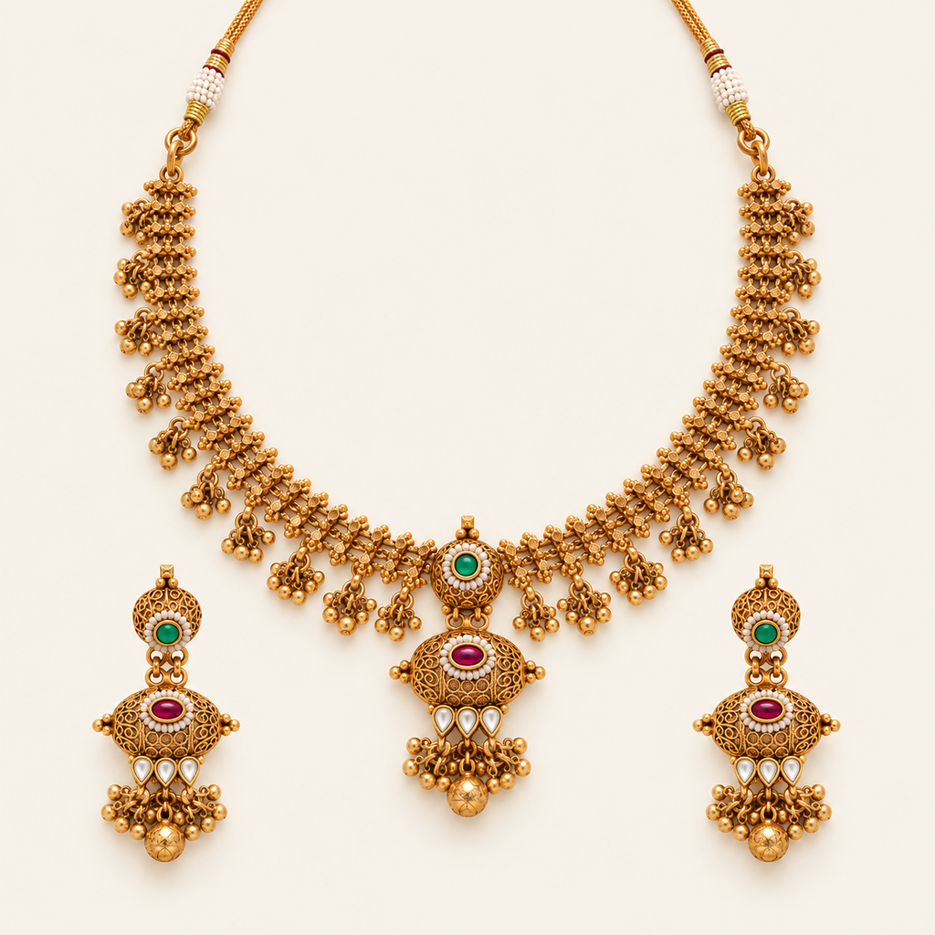Gold Plated Kundan Stone Necklace Set