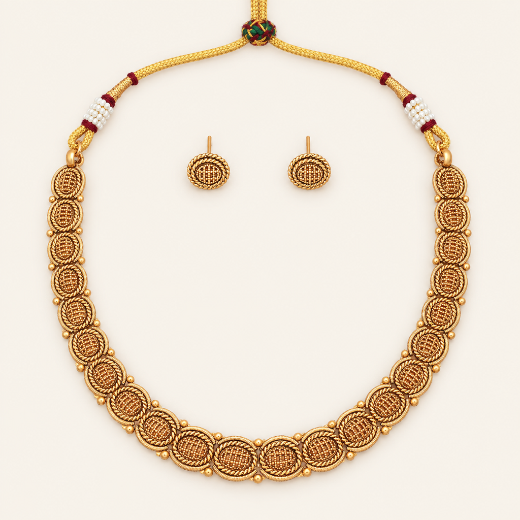 Antique Gold Oval Plain Necklace Set