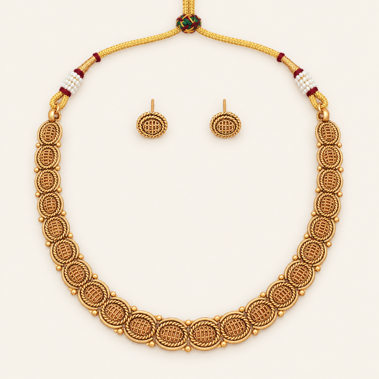 Antique Gold Oval Plain Necklace Set