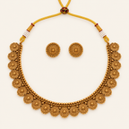 Antique Gold Floral Plain Necklace Set