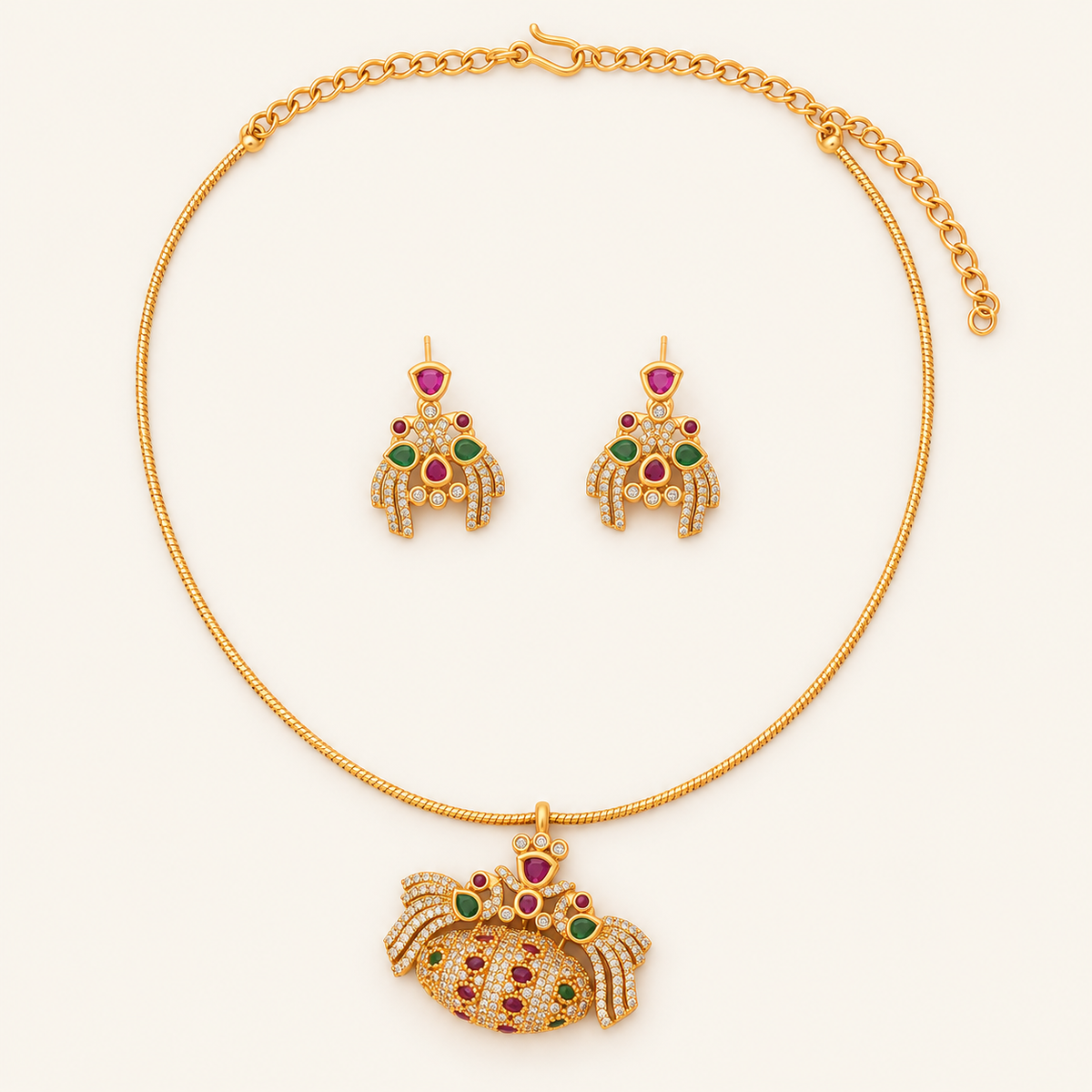 Elegant multicolor diamond antique gold necklace set