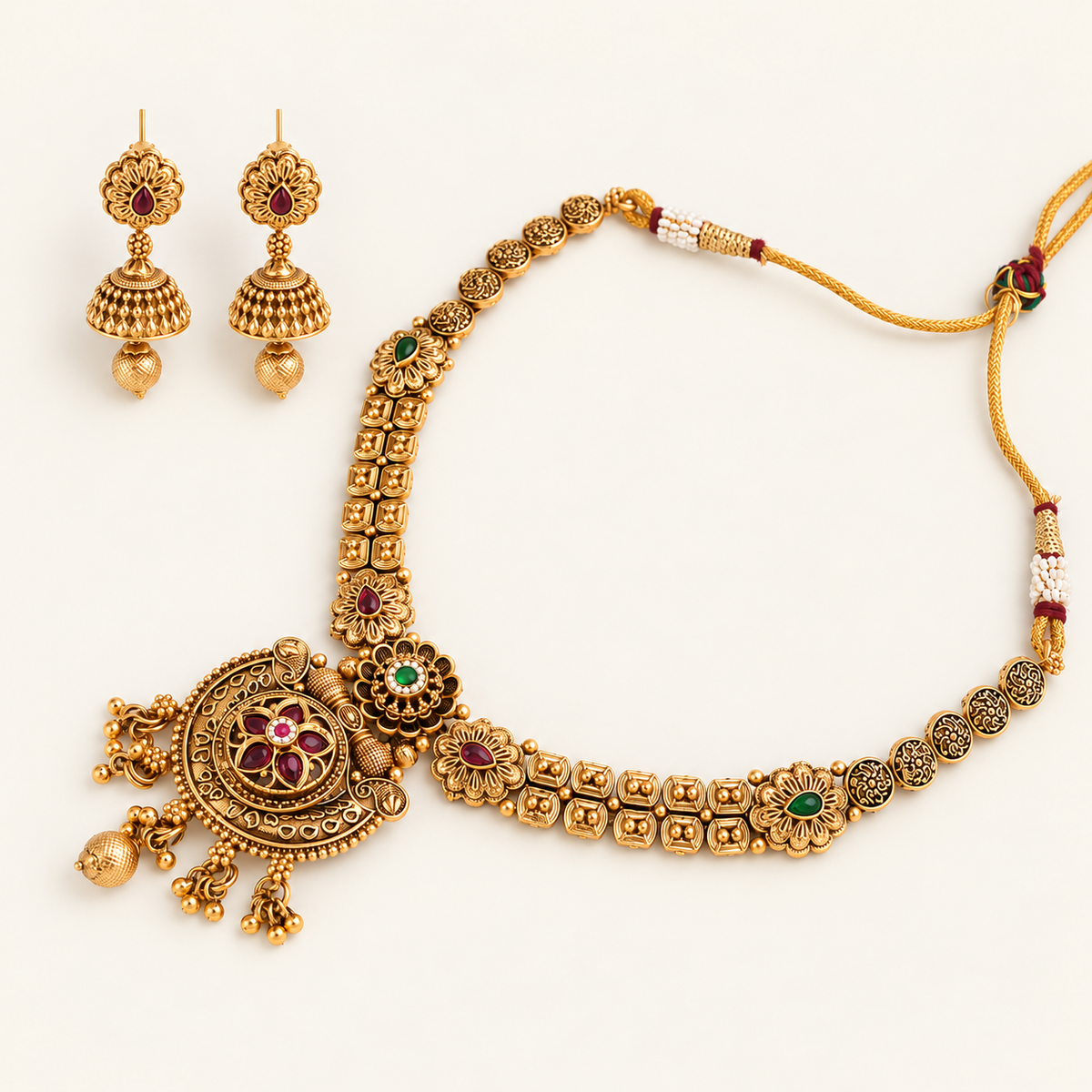 Antique Gold Stone Necklace Set