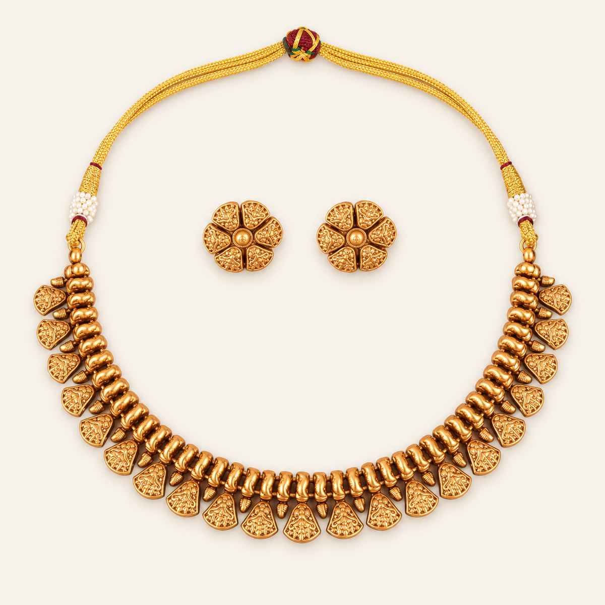 Antique Gold Plain Necklace Set