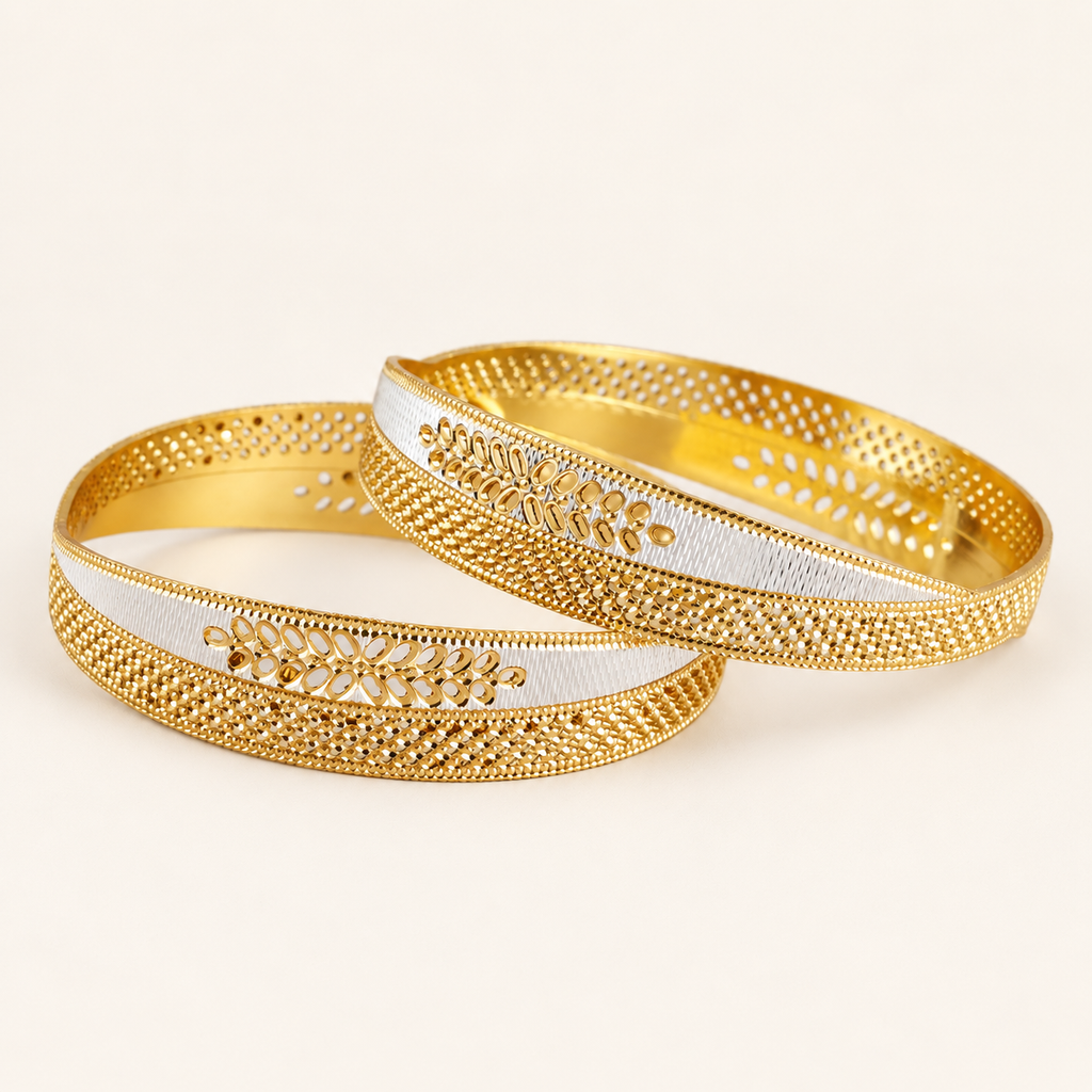 Gold Plated Broad Dual Tone Bangle Set