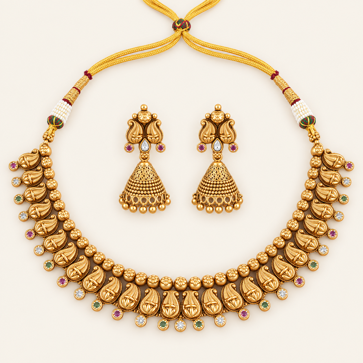Antique Gold Paisley Stone Necklace Set