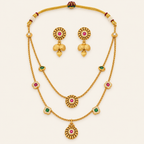 Antique Gold Multicolor Stone Layer Necklace Set