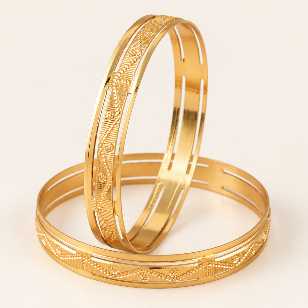 Gold Plated Plain Carved Bangle Set