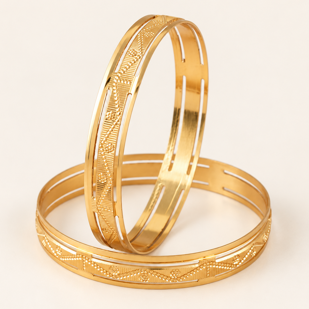 Gold Plated Plain Carved Bangle Set