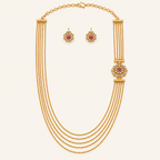 Gold Plated Side Brooch Chain Necklace Set