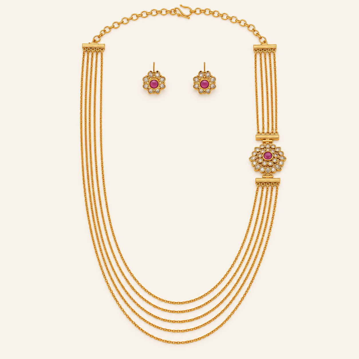 Gold Plated Side Brooch Chain Necklace Set