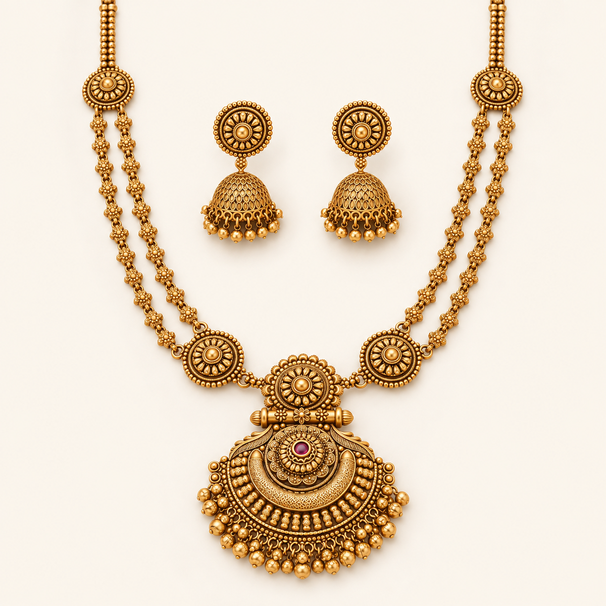 Stunning long antique gold necklace set