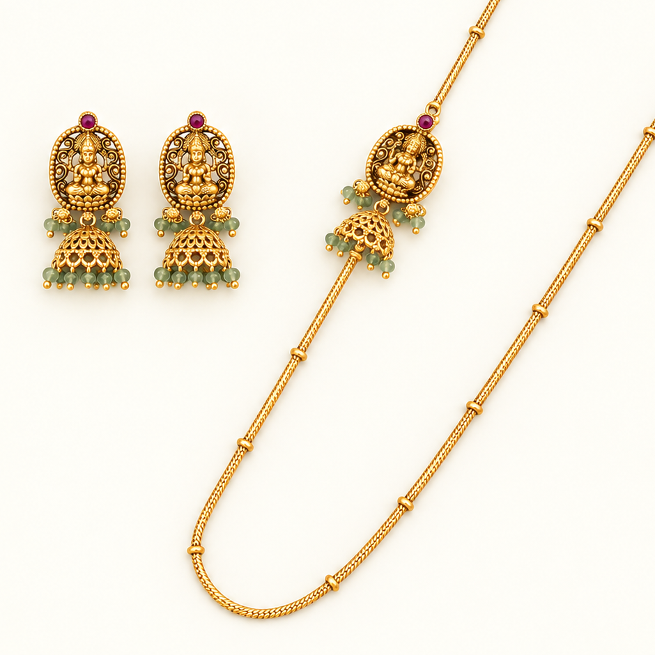 Antique Gold Maa Lakshmi Side Brooch Necklace Set I Temple Jewellery