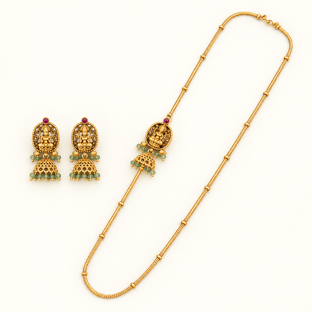 Antique Gold Maa Lakshmi Side Brooch Necklace Set I Temple Jewellery