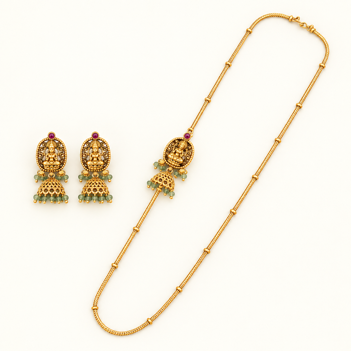 Antique Gold Maa Lakshmi Side Brooch Necklace Set I Temple Jewellery