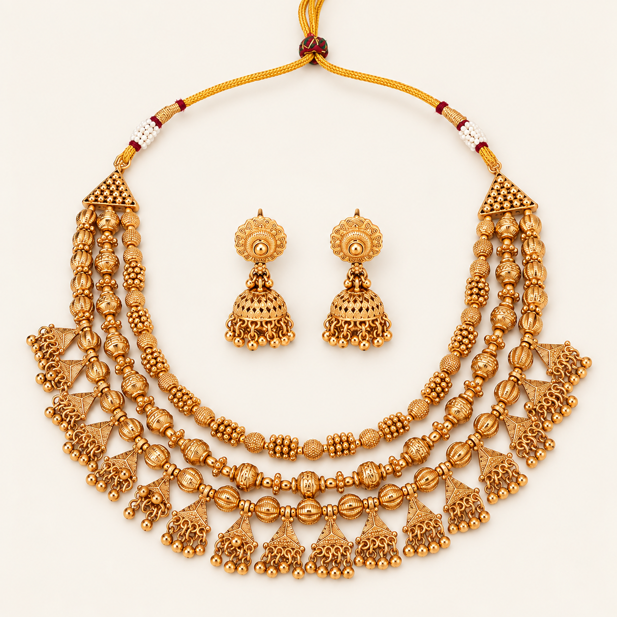 Beautiful plain gold necklace set
