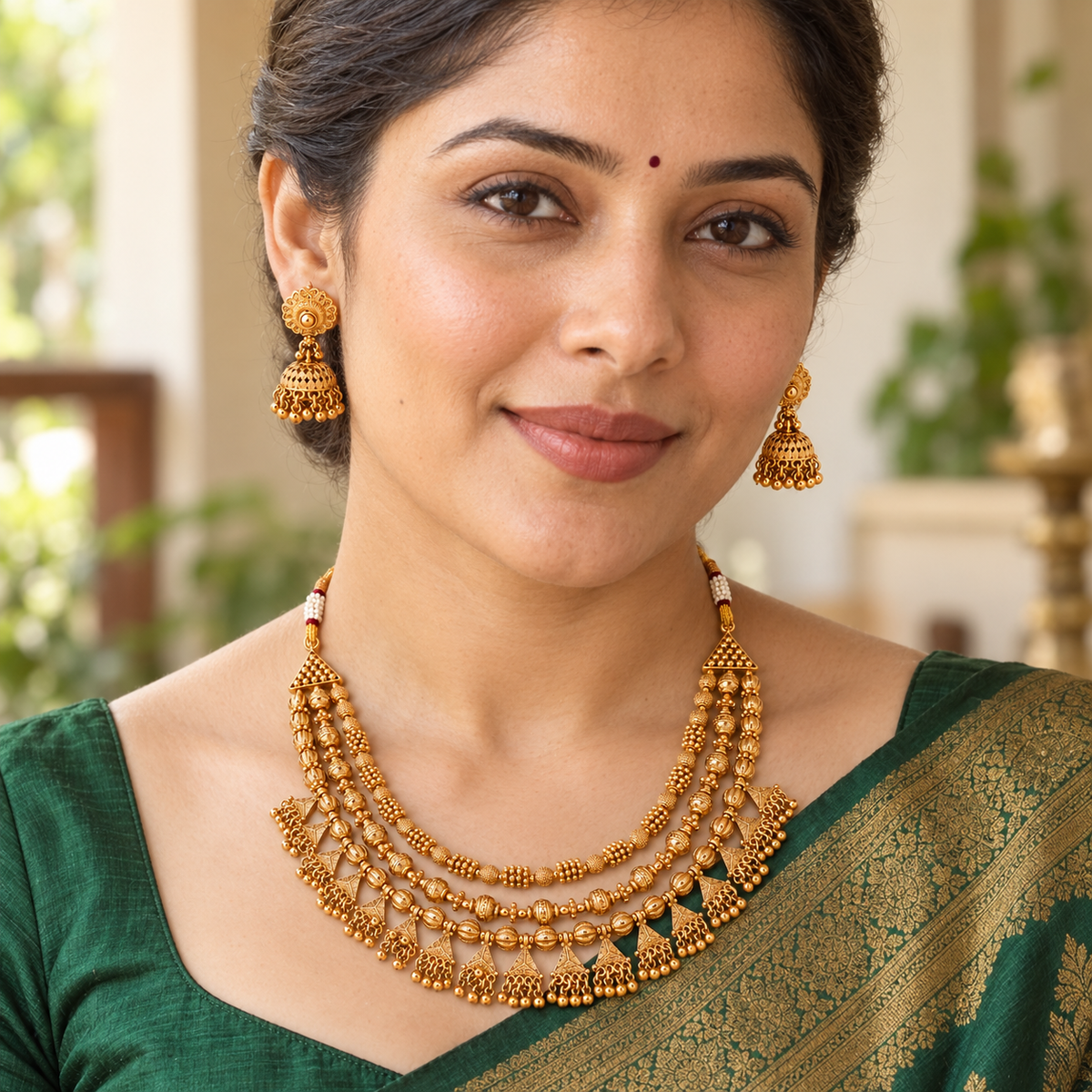 Beautiful plain gold necklace set
