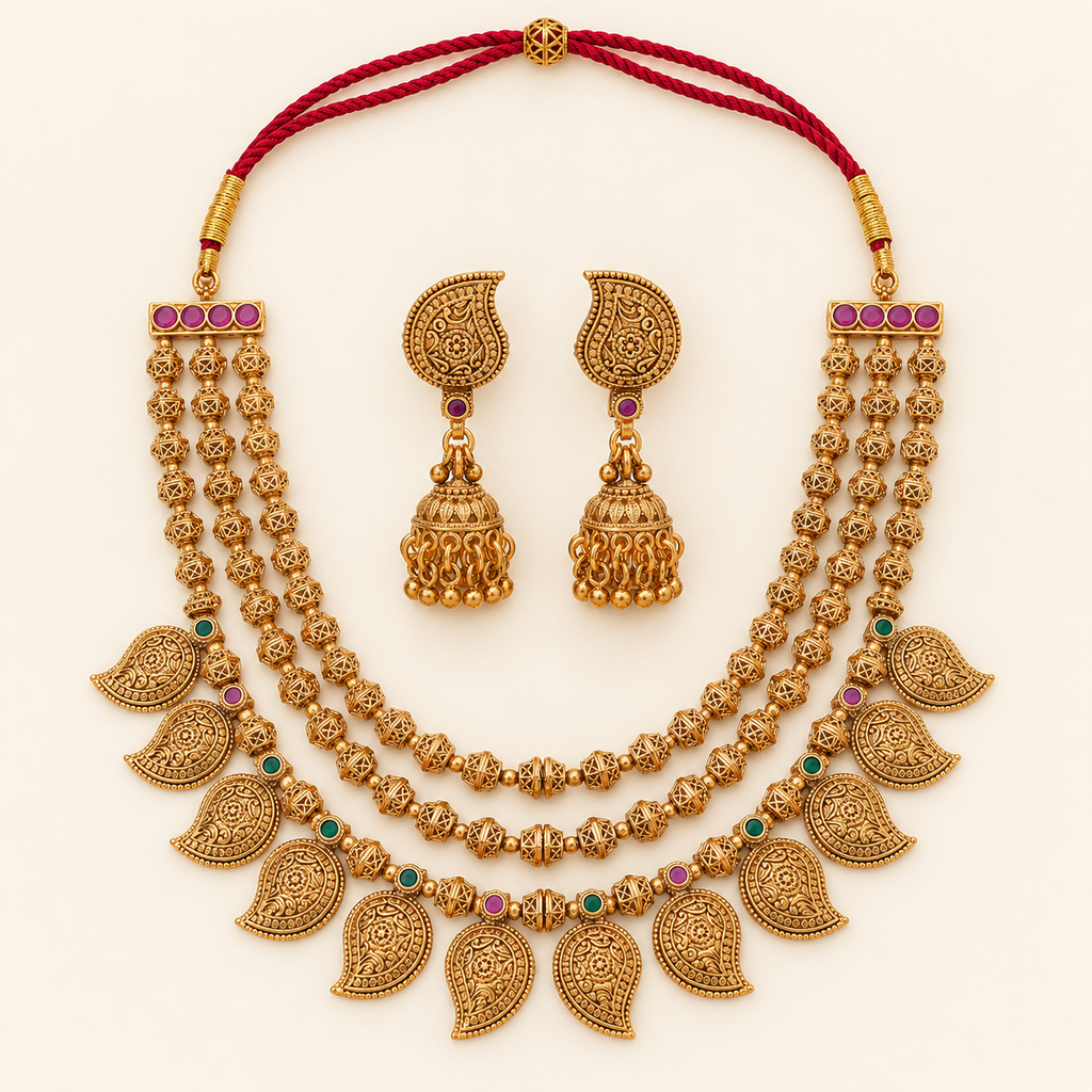 Gold Plated Plain Paisely Layer Neckalce Set