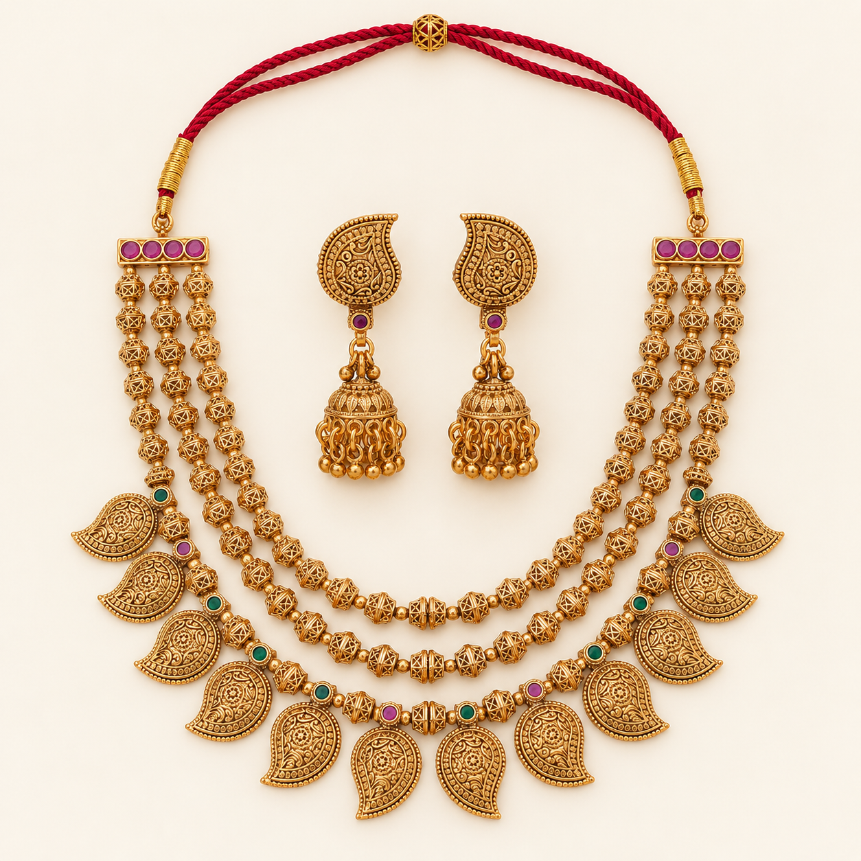 Gold Plated Plain Paisely Layer Neckalce Set