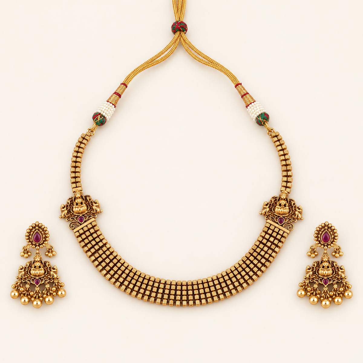 Stunning antique gold plated maa lakshmi necklace set with earring | Temple jewellery