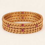 Antique Gold Ruby Stone Bangle Set