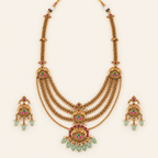 Beautiful long stone antique gold elephant layer neckalce set