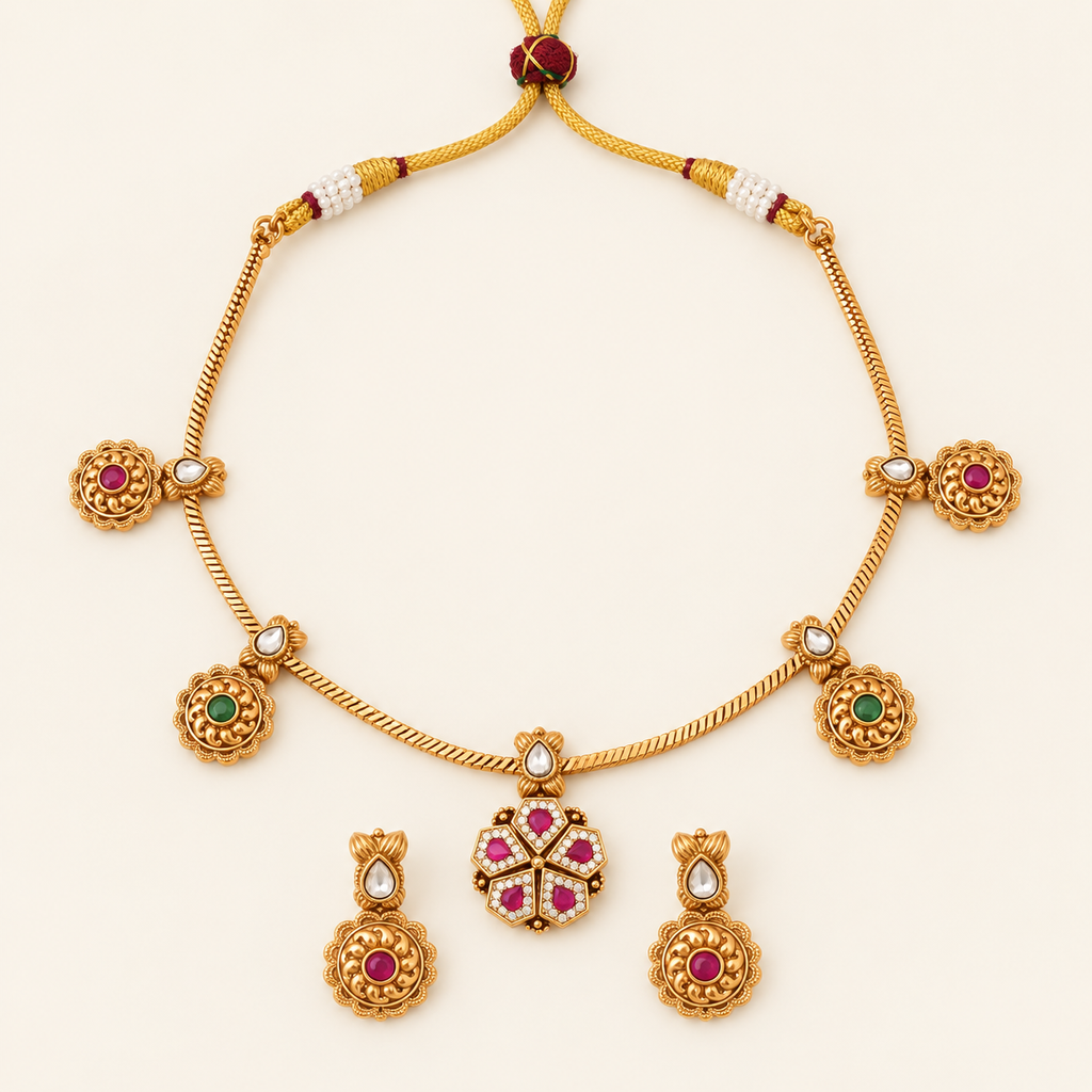 Antique Gold Gulika Bloom Necklace Set