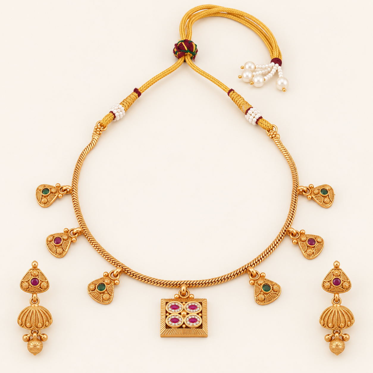 Antique Gold Suhana Charm Necklace Set