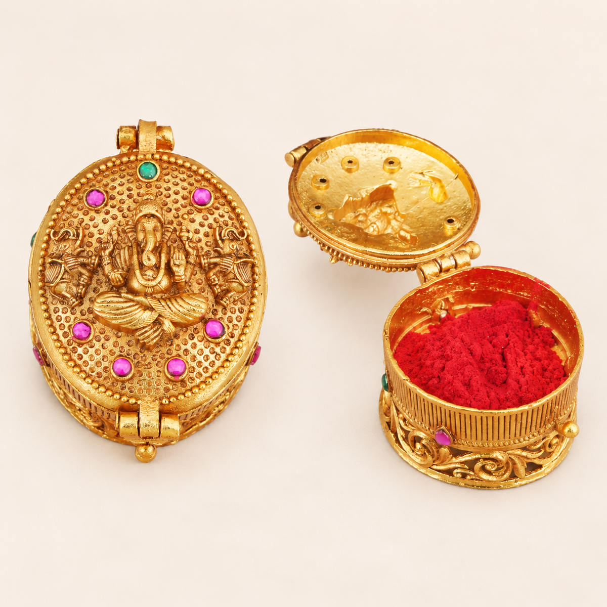 Beautiful small antique gold ganesh sindoor box