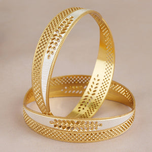 Broad dual tone gold plated bangle set
