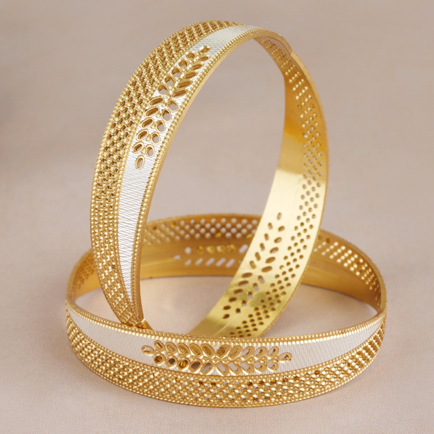 Broad dual tone gold plated bangle set