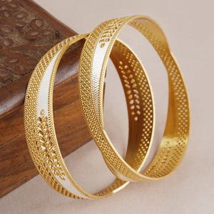 Broad dual tone gold plated bangle set