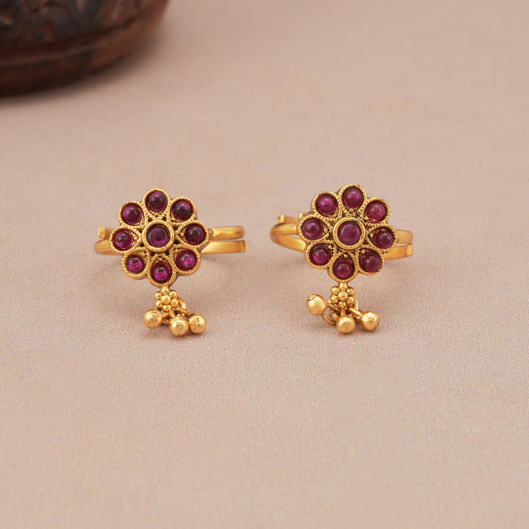 Cute ruby gold plated toe ring