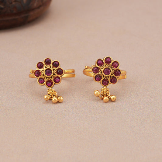 Cute ruby gold plated toe ring