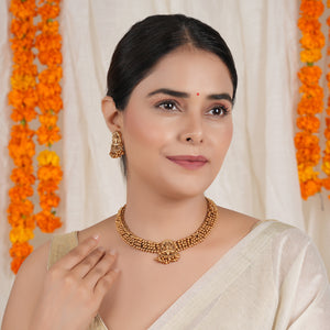 Beautiful antique gold plated plain radha krishna necklace set