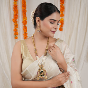 Long auspicious antique gold plated krishna necklace set