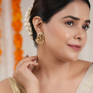 Cute antique gold plated kundan krishna earring