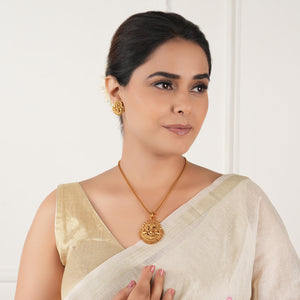 Beautiful antique gold ganesh pendant set with earring I Temple jewellery