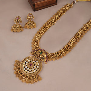 Antique gold plated long haram necklace set for women