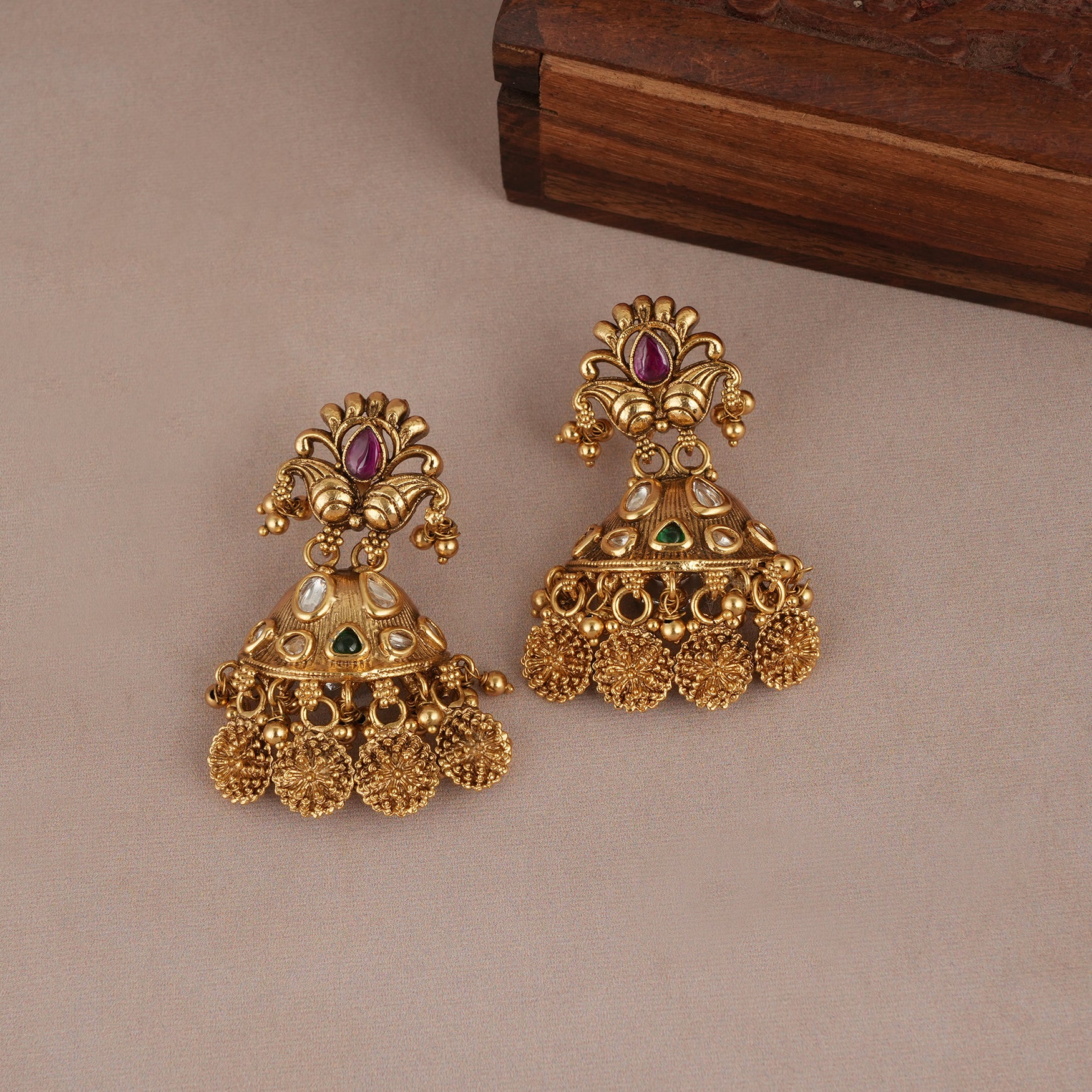 Antique gold plated long haram necklace set for women