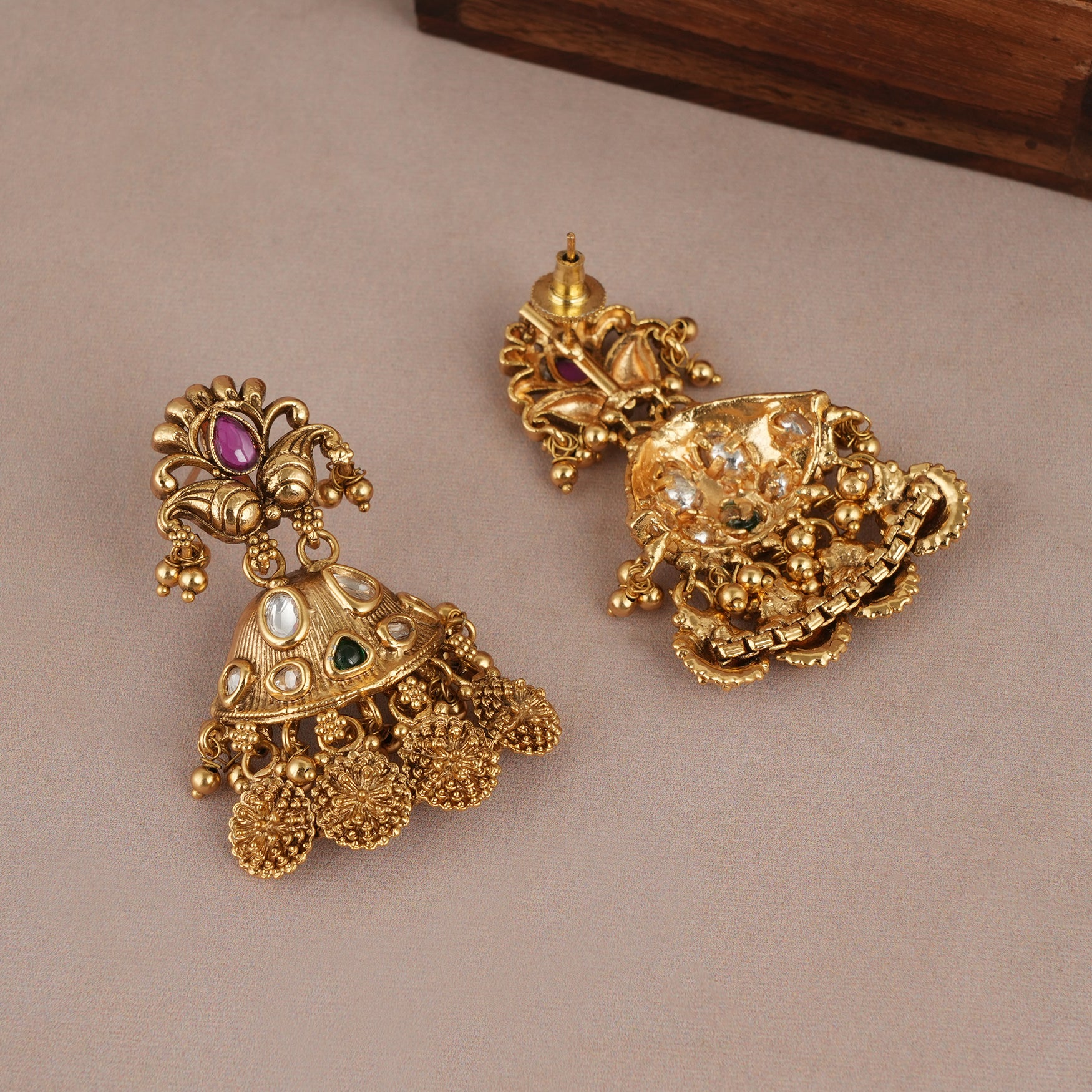 Antique gold plated long haram necklace set for women