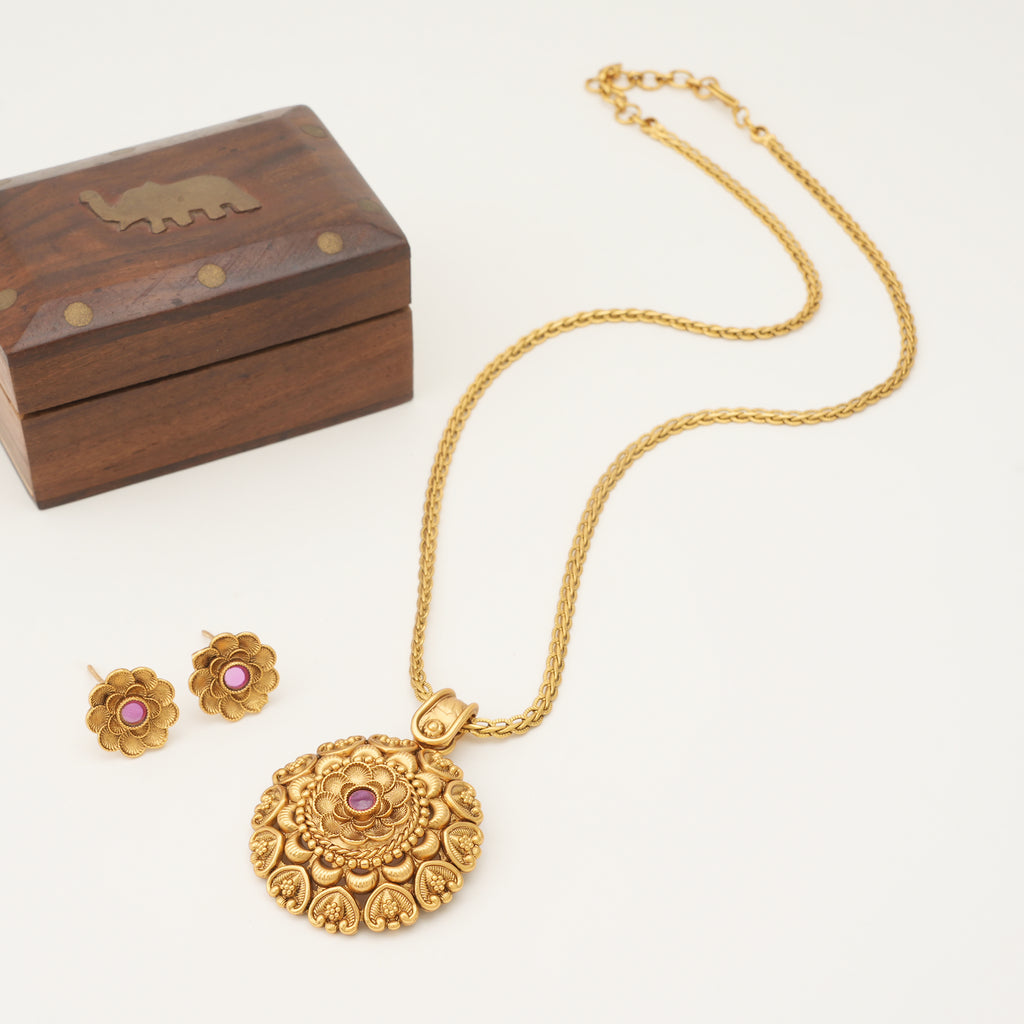 Beautiful Antique floral stone pendant set