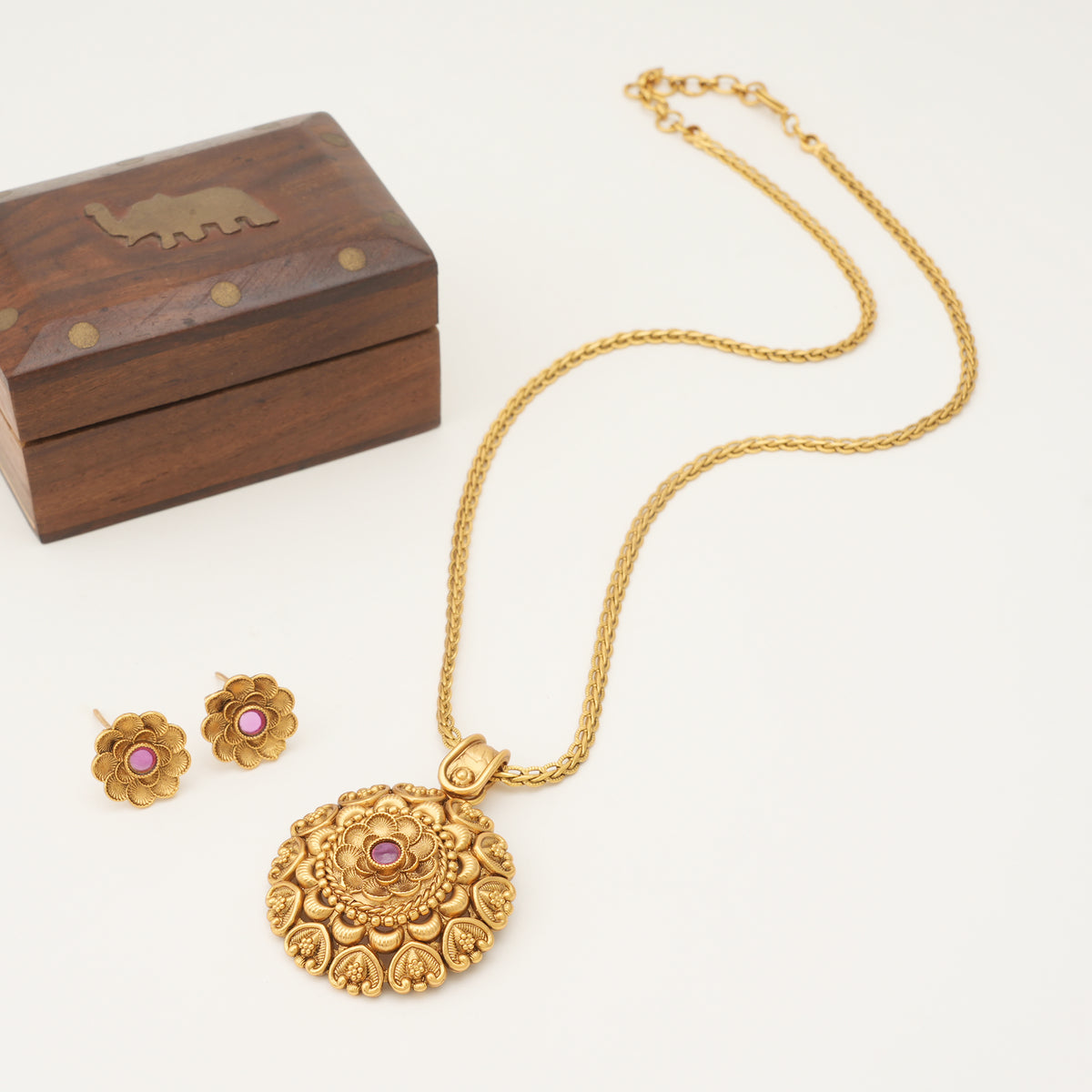 Beautiful Antique floral stone pendant set
