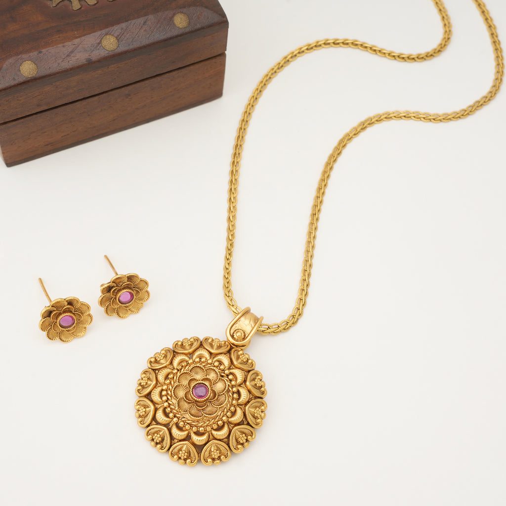 Beautiful Antique floral stone pendant set